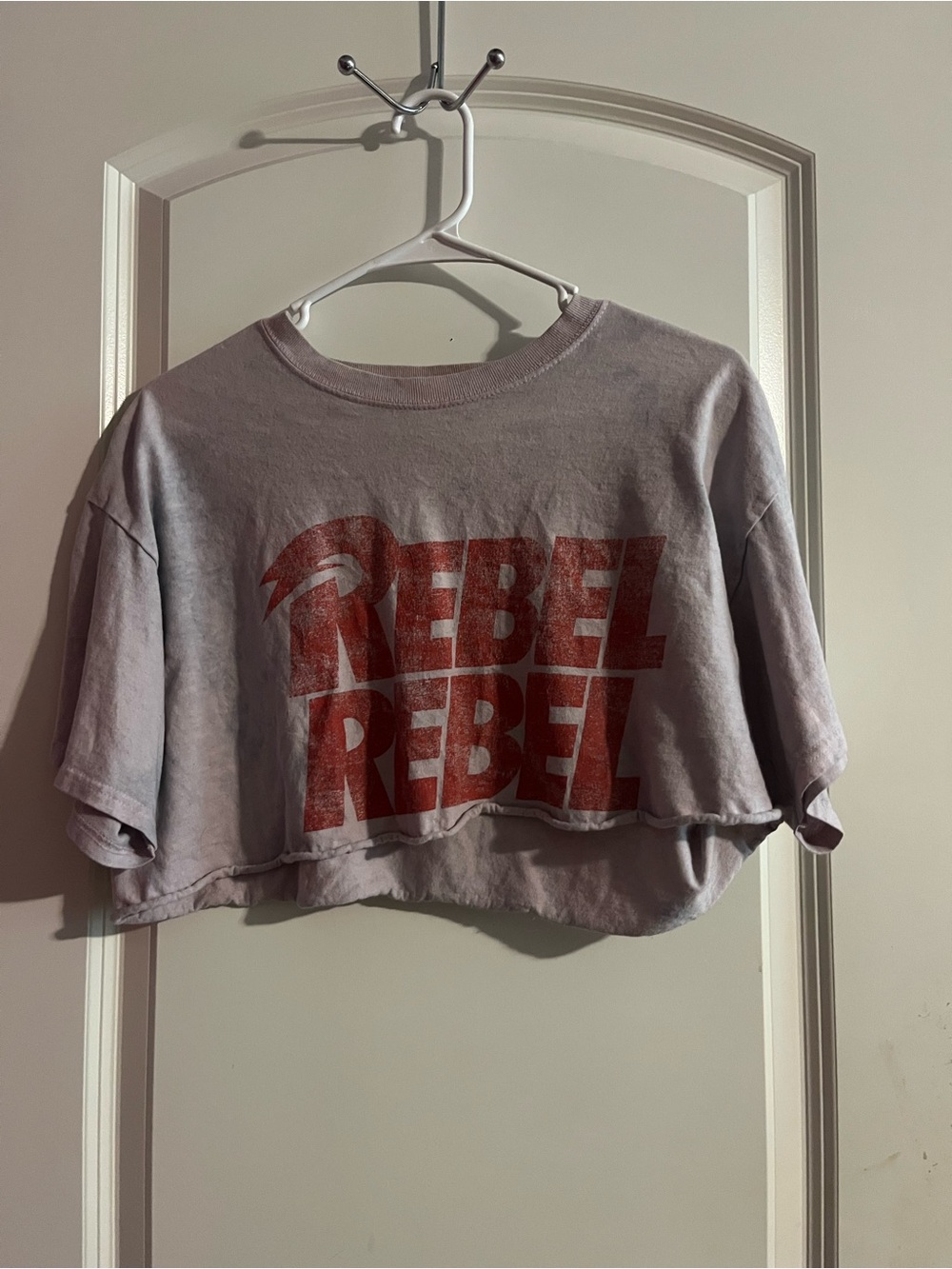 Rebel Graphic Cropped Tee - Dusty Lilac with Red Print
